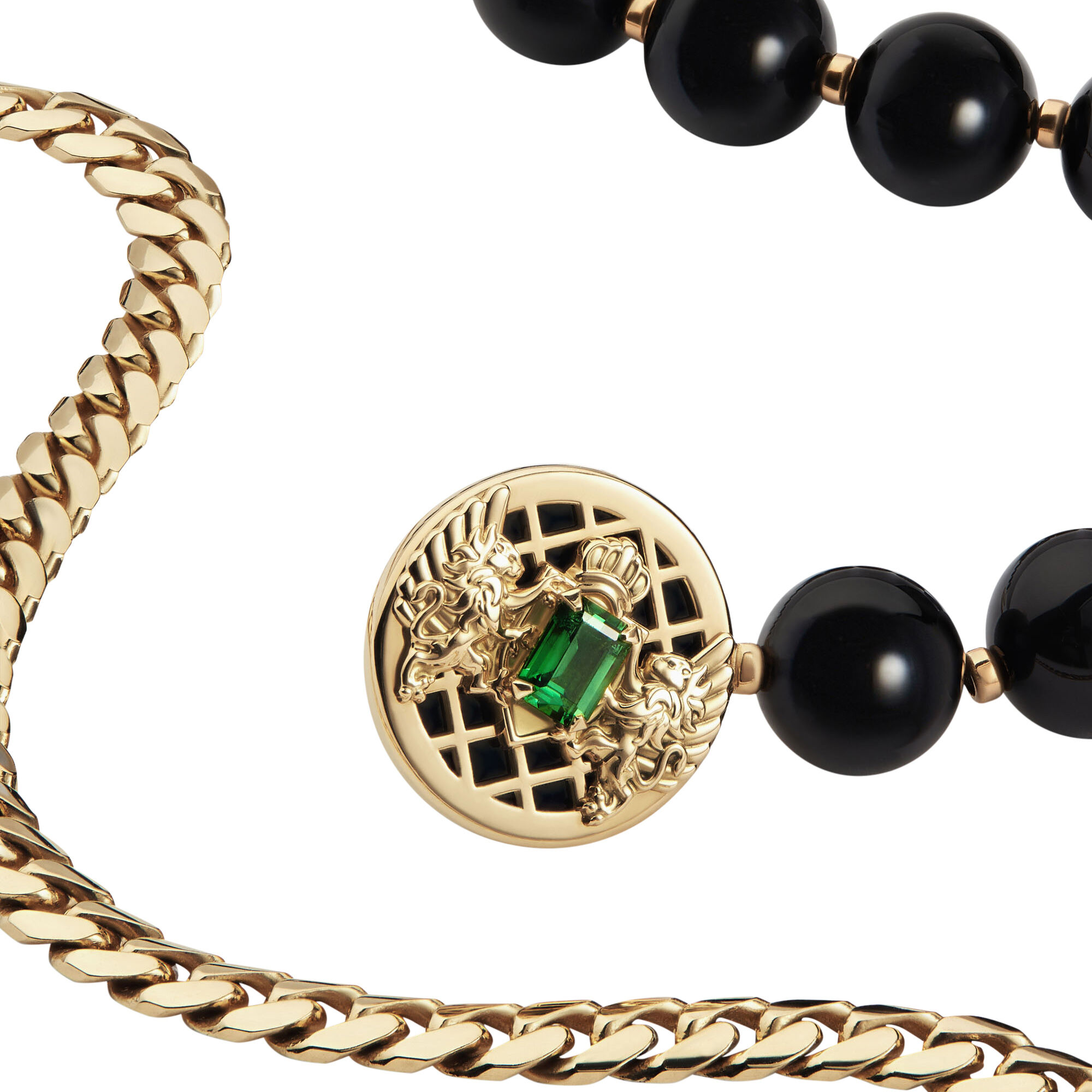 Shop Balmain's Emblem Yellow Gold Tsavorite and Onyx